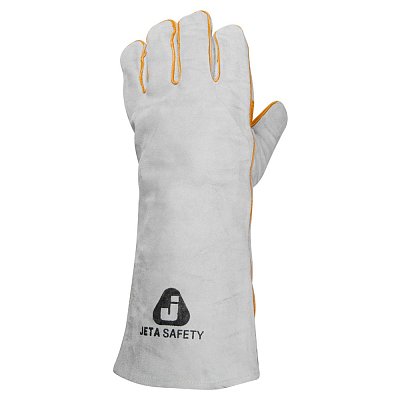 JWK1401 Ferrus Long 10/XL Перчатки сварщика Jeta Safety с крагой из спилковой кожи с подкладкой из хлопчатобумажной ткани и флиса, с дополнительной накладкой на ладони, цвет серый/желтый (упак. 6 пар)